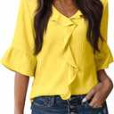 siliteelon Yellow Tops for Women 3/4 Sleeve Ruffle Bell Blouse Dressy Casual Ladies Vacation Sping Summer Outfits 2026 Yellow 2XL 