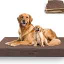 Sytopia 42'' XL Outdoor Indestructible Dog Beds for Extra Large Dogs with Detachable Blanket, Removable Waterproof and Washable Cover, Egg Crate Foam, Include Blanket, Brown