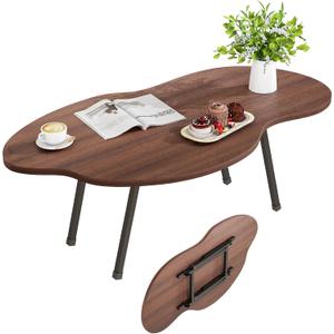 Foldable Coffee Table,Mid Century Modern Coffee Table Living Room Tables,Cloud Shape Irregular Center Table,Portable Folding Table for Small Spaces,Living Room,Bedroom,Entryway,Easy Assembly,Walnut, 39.37" X 21.65" X 16.53"