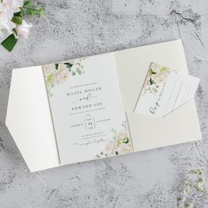 20 PCS Ivory Tri-fold Laser Cut Wedding Invitation Pockets for 5x7 Wedding Cards Bridal Shower Engagement Quinceanera Invitation