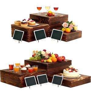6 Pack Wooden Buffet Risers Rustic Wood Cupcake Stand Catering Supplies Buffet Display with Mini Signs Food Risers for Buffet Table Dessert Display Stand for Home Decor Party Wedding Birthday