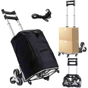 Stair Climbing Dolly, 330LB Capacity Collapsible Stair Climbing Cart, Folding Shopping Cart of Adjustable Handle Height, Hand Truck for Stairs with Swivel Wheels and Bungee Cord, for Shopping, Moving