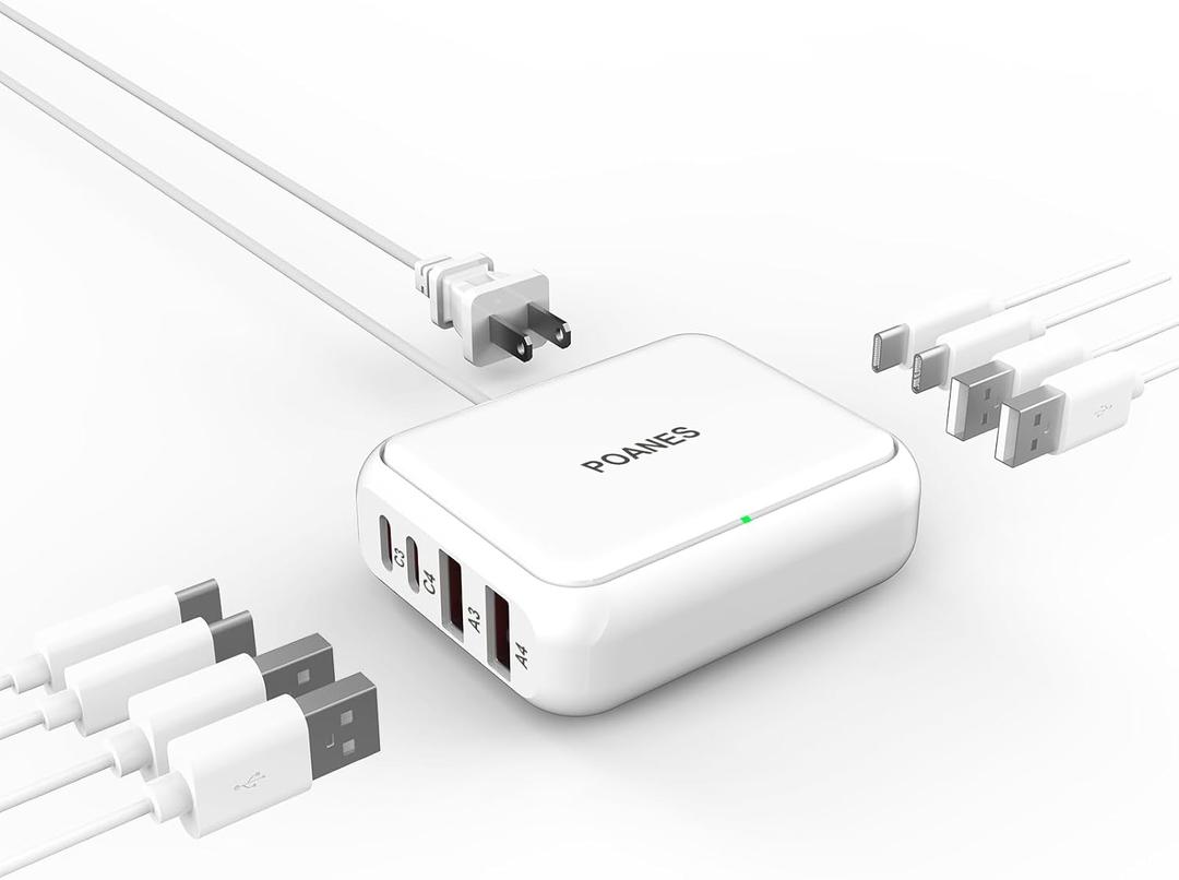 8-Port USB Charger, Multi-Port Travel USB C Charger, Mini Charging Station with USB C and USB A Ports, Charging Station Block for Traveling, Camping Compatible with Phone, Earbud (White) (20W)