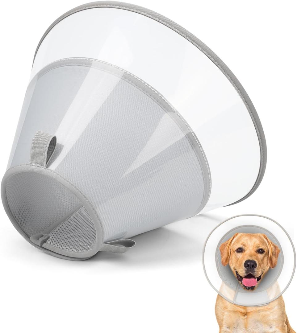 Dog Cone Collar with Soft Padding to Stop Licking, Elizabeth Recovery Collar After Surgery for Large Medium Small Dogs, Comfortable Pet Head Cone Alternative for Neutering Spay Injury (S(Depth:7.3, Girth:9-16), Light Grey)
