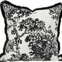 Croker Horse 20x20'' inches Throw Pillow Cushion Covers - Black Embroidery Pine Tree Luxury Modern Style with Tassel Couch Sofa Pillow Cover for Living Room Bedroom