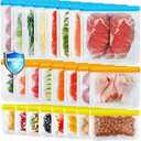 24 Pack Dishwasher Safe Reusable Silicone Bags - Leakproof Freezer Bags, BPA Free Food Storage for Lunch, Marinate, Travel - 8 Gallon, 8 Snack, 8 Sandwich Bags
