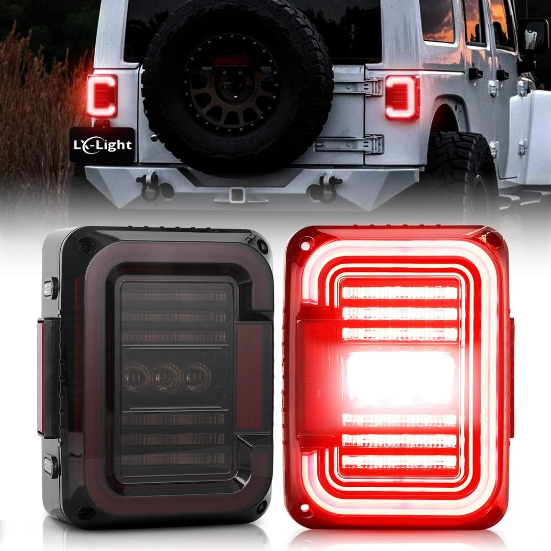 DOT Approved Smoke Lens LED Tail Lights with 20W Reverse Lights for 2007-2017 Jeep Wrangler JK&JKU Brake Reverse Light Rear Back Up Lights Daytime Running Lamps,EMC Build-in