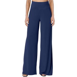 JZC Women's Palazzo Lounge Pants Stretchy Wide Leg Casual Pants Comfy High Waist Flowy Pants, XL (A10 Pure Blue)