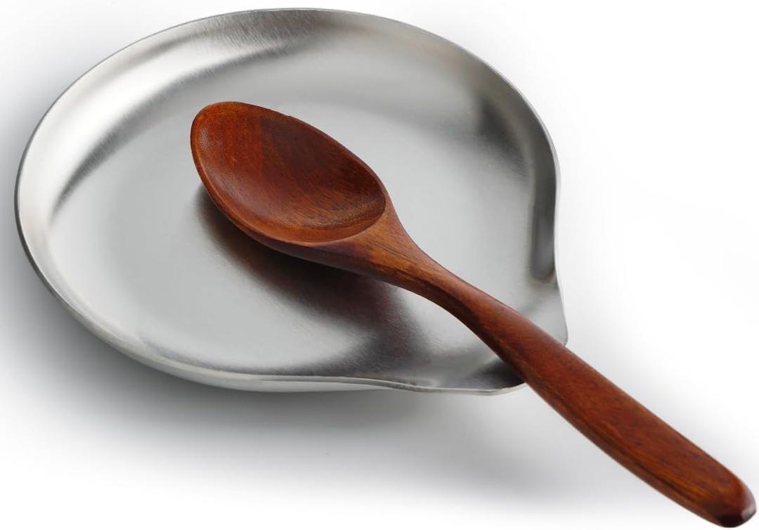 VanlonPro Stainless Steel Spoon Rest, Spatula Ladle Holder, Stainless Steel Utensil Spoon Rest Holder, Brushed Finish, Dishwasher Safe 5.9 x 5.1 Inch (Round Silver 1PC)