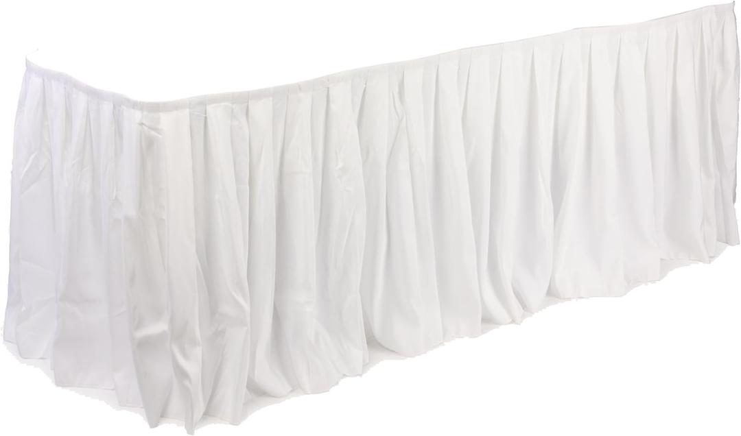 Displays2go 13.5-Feet Long Box Pleated Table Skirt, 162-Inch x 29-1/4-Inch, White (BXSKTWHT13)