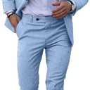 Dbutiy Men's Linen Suits 2-Piece Set - Summer Beach Wedding Groom Suit for Men Prom Tuxedo Jacket & Pants US Size L Sky Blue