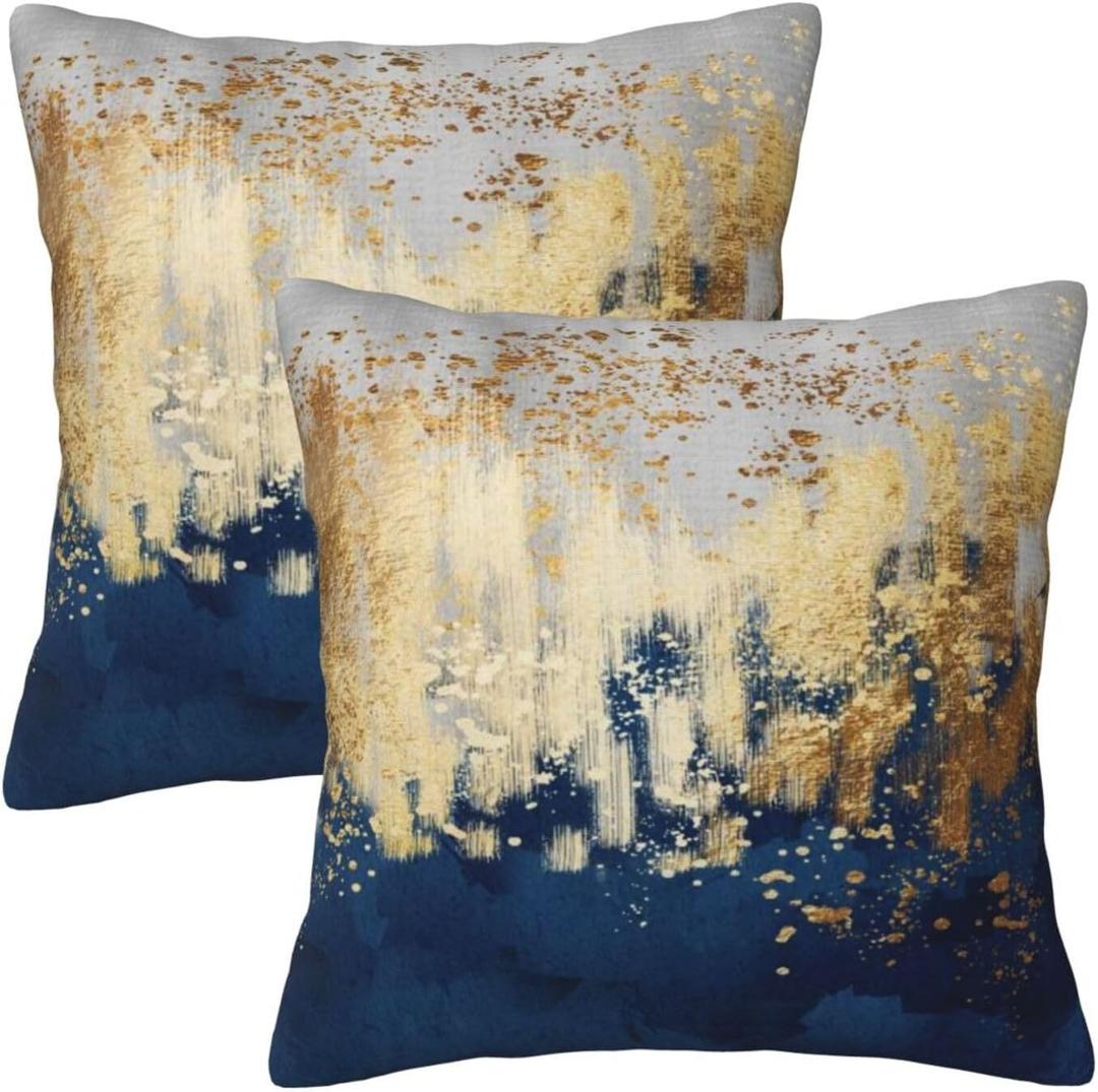 Navy Blue and Gold Throw Pillow Covers 20x20 in Set of 2 Modern Farmhouse Home Decor Pillowcase Cushion Cover for Living Room Cushion Sofa Bed