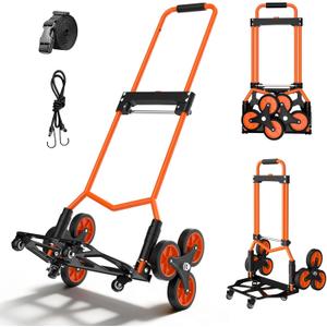 Folding Stair Climbing Dolly, 220Lbs Capacity, Portable Dolly Cart with 10 Wheels and Telescoping Handle, Lightweight Hand Truck Cart for Flat Ground & Stairs, School, Dormitory, Home, Office, Food