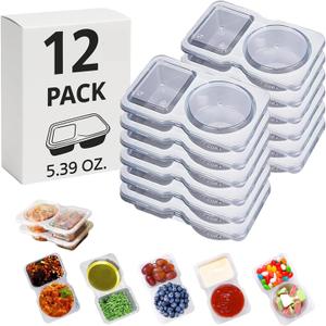12 Sets Reusable Snack Containers Double Compartment Snackle Box Container with Lids - Leak-Proof BPA-Free Food Storage, Condiments Portion Control Dip Cups for Kids School Lunches, Meal Prep, Takeout