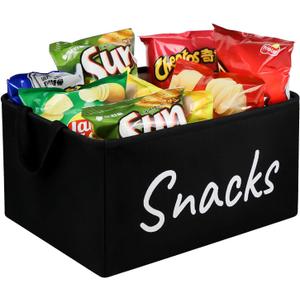 Snack Bin for Pantry - Snack Basket Organizer for Countertop - Imitation Linen Snack Storage Containers for Storing Chips, Pretzels, Cookies, Popcorn and more - Kitchen Organization