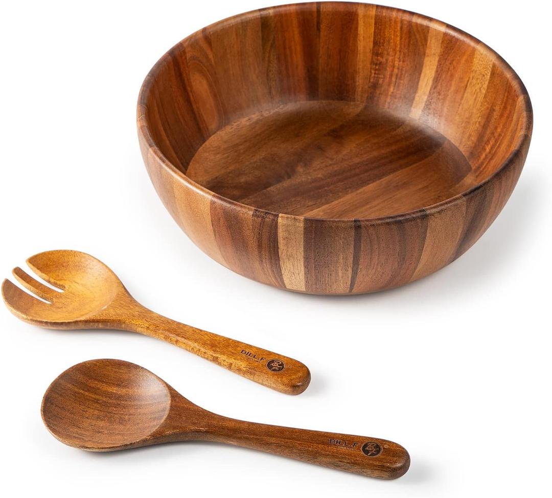 SullyHÔME 12" Acacia Wood Salad Bowl with Serving Spoons