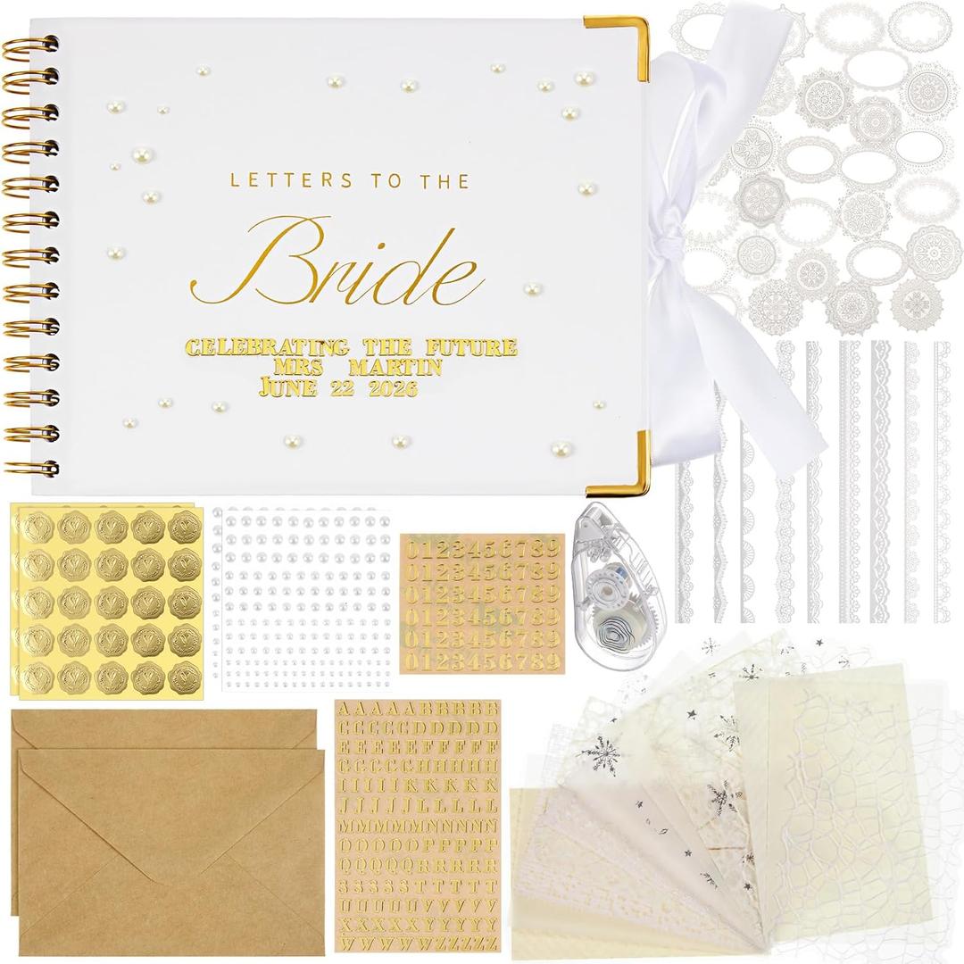 Wedding Guest Book Letters to The Bride Scrapbook Wedding Memory Book Bridal DIY Blank Paper Scrapbook Photo Album Guest Sign with Pearl Stickers(8.5 x 7 Inch,Classic,White)