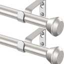 Curtain Rod 2 Pack, HOTOZON Heavy Duty Curtain Rods for Windows 32 to 58 Inch, Decorative Single Drapery Rod with Diamond Finials, Silver