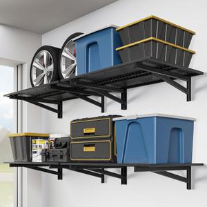4 Pack Garage Shelving Wall Mounted, 2x3ft, 1400LBS Integrated Grid
Heavy Duty Garage Wall Shelving, 24"x72" Garage Storage Rack Floating Shelves, Rustproof Black Coating for Garage Workshop