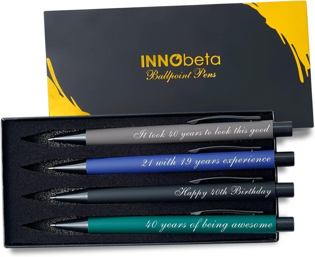 InnoBeta 40th Birthday Gifts for Men, Women, Ballpoint Pen Set of 4, Funny Birthday Gifts for Friends - 40 Years of Being Awesome