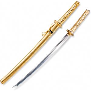 CANGDT Katana Sword, Traditional Handmade Sword, Real 9260 Spring Steel Full Tang Katanas, Authentic Samurai Swords, for Practice, Training, Performance and Collection (Gold)