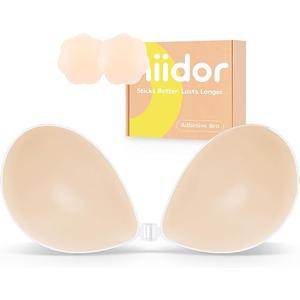 Niidor Adhesive Bra Strapless Ultra Sticky Invisible Push up Silicone Bra, Reusable for Backless Dress, Cup Size: E