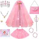 Meland Princess Dress up Clothes for Girl, Princess Cape with Kid Crown Toys, Birthday Gifts for Toddler Girls 3,4,5,6,7,8 (Pink)