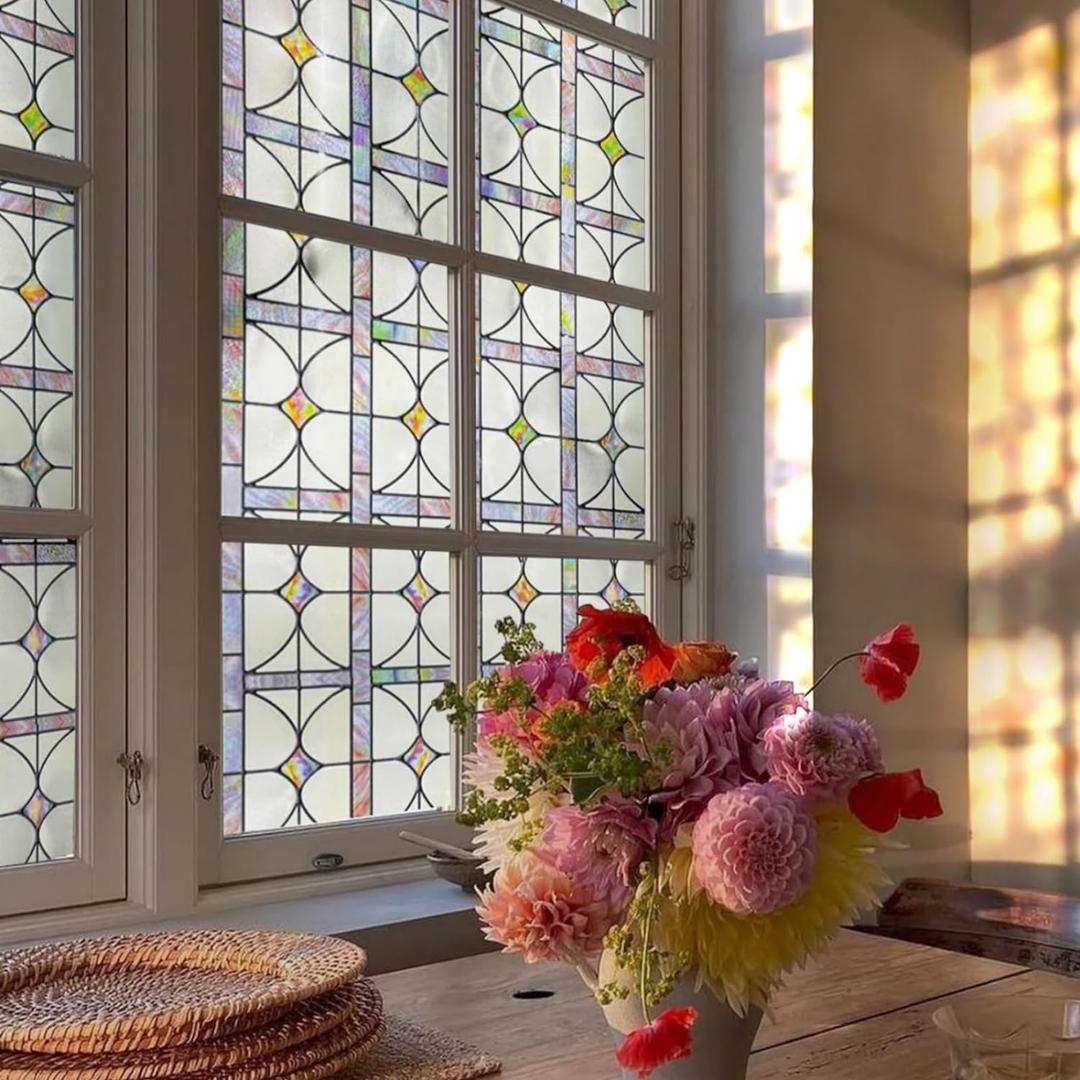 3D Stained Glass Window Film, Decorative Window Privacy Film for Bathroom,Front Door,Home, Sun Blocking Heat Control,Static Cling,A Million Dreams, 23.6inch x 35.4inch