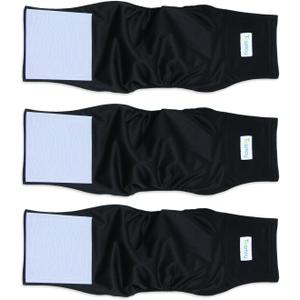 Teamoy 3 Pack Male Dog Diaper Wrap, Washable Puppy Belly Bands, Super-Absorbent and Comfortable(M,13"-16" Waist,Black)