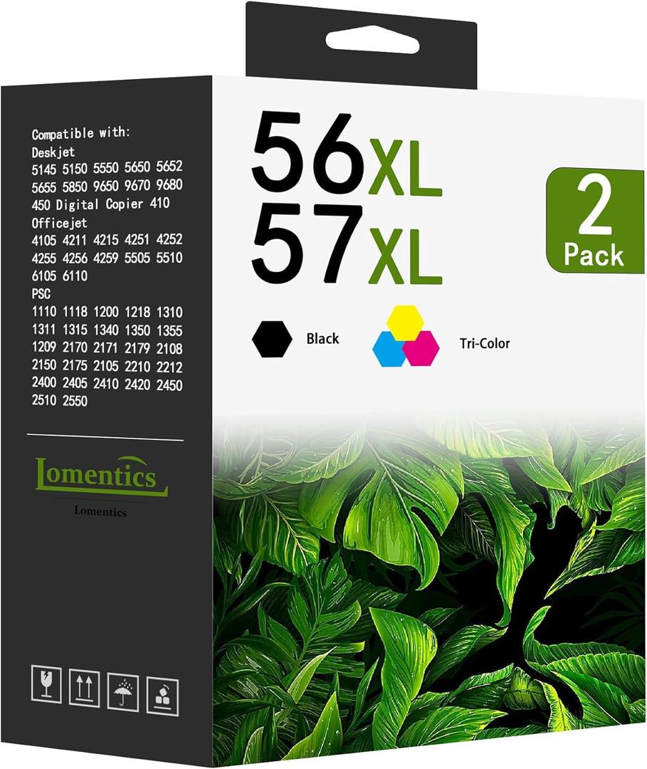 56XL 57XL Ink Cartridges Combo Pack (2-Pack, Black/Tri-Color) Replacement for HP 56 XL 57 XL Ink Cartridge Deskjet 5550 5650 5150 Photosmart 7350 7260 7450 7550 7760 PSC 2210 Printer
