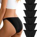 Women's Seamless Underwear High Cut String Bikini Panties Ladies No Show Low Rise Stretch Briefs 6 Pack Black (Black, L)