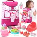 Baby Doll Accessories Playset, Baby Doll Care Toys with Changing Bag Backpack Feeding Set Doll Nappies Bottle Bath, Birthday Toys for Kids Girls (Doll Not Included)