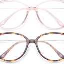 Gaoye Blue Light Blocking Glasses - Trending Round TR90 Frames, Metal Arms, UV400 Protection - Matching Soft Case (2-pink+tea Leopard)