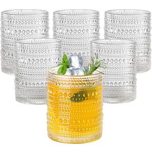 Amyoole 12oz Hobnail Drinking Glasses Set of 6,Clear Vintage Glassware Embossed Water Tumbler,Cocktail Glass Cups for Beer,Whiskey,Juice and Various Mixed Drinks