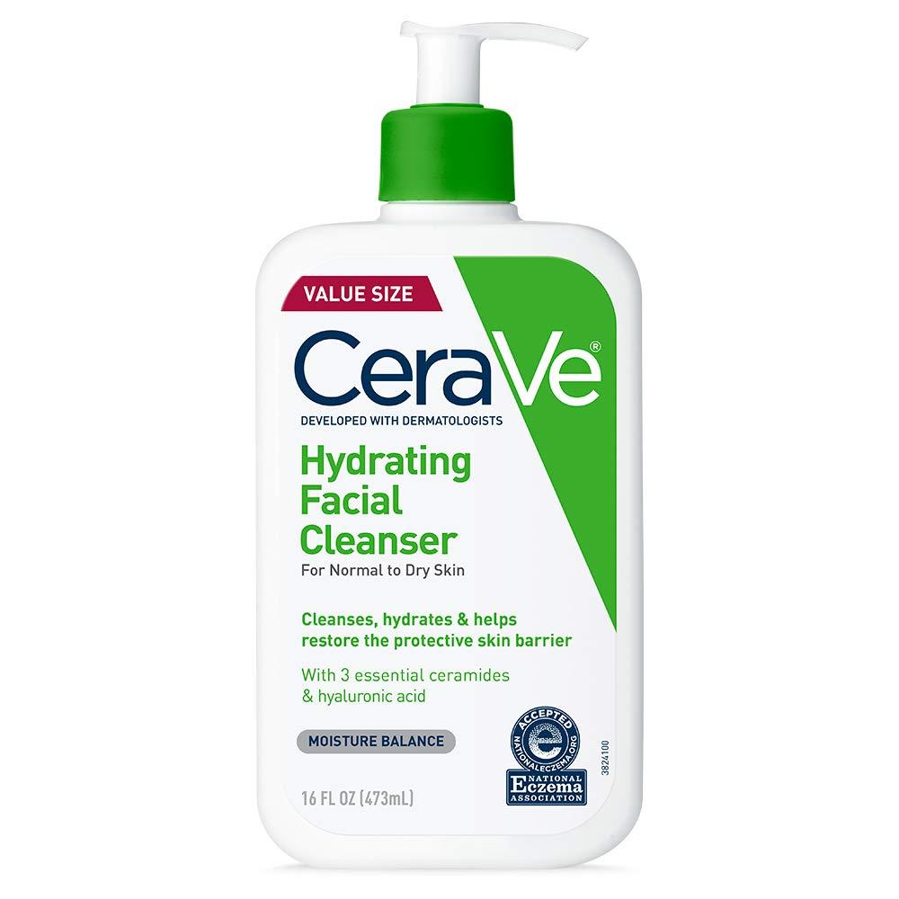 CeraVe Hydrating Facial Cleanser, Moisturizing Face Wash For Dry Skin, Hyaluronic Acid + Ceramides + Glycerin, Hydrating Cleanser For Normal To Dry Skin, National Eczema Association Certified, 16 FL oz
