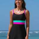 popvil Women One Piece Swimsuit 2026 Tummy Control Bathing Suit Neon Modest Swim Dress with Skirt Full Coverage (Black, L)