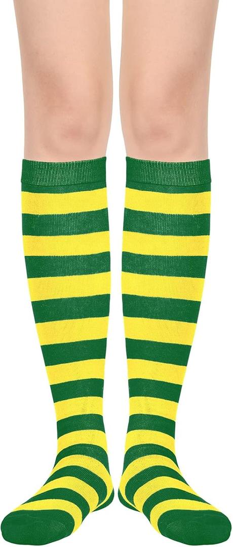 American Trends Striped Knee High Socks for Women Thigh High Socks Long Leg Warmers (One Size, Z 1 Pack Green Yellow)
