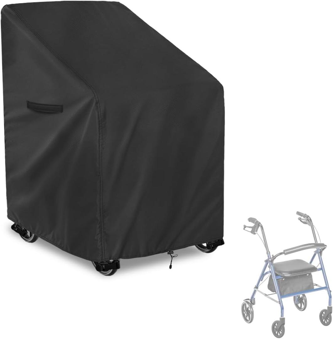 Waterproof Rollator Walkers Cover for Seniors, Folding Walker Accessories, Fits Rollators with Seat (Black)