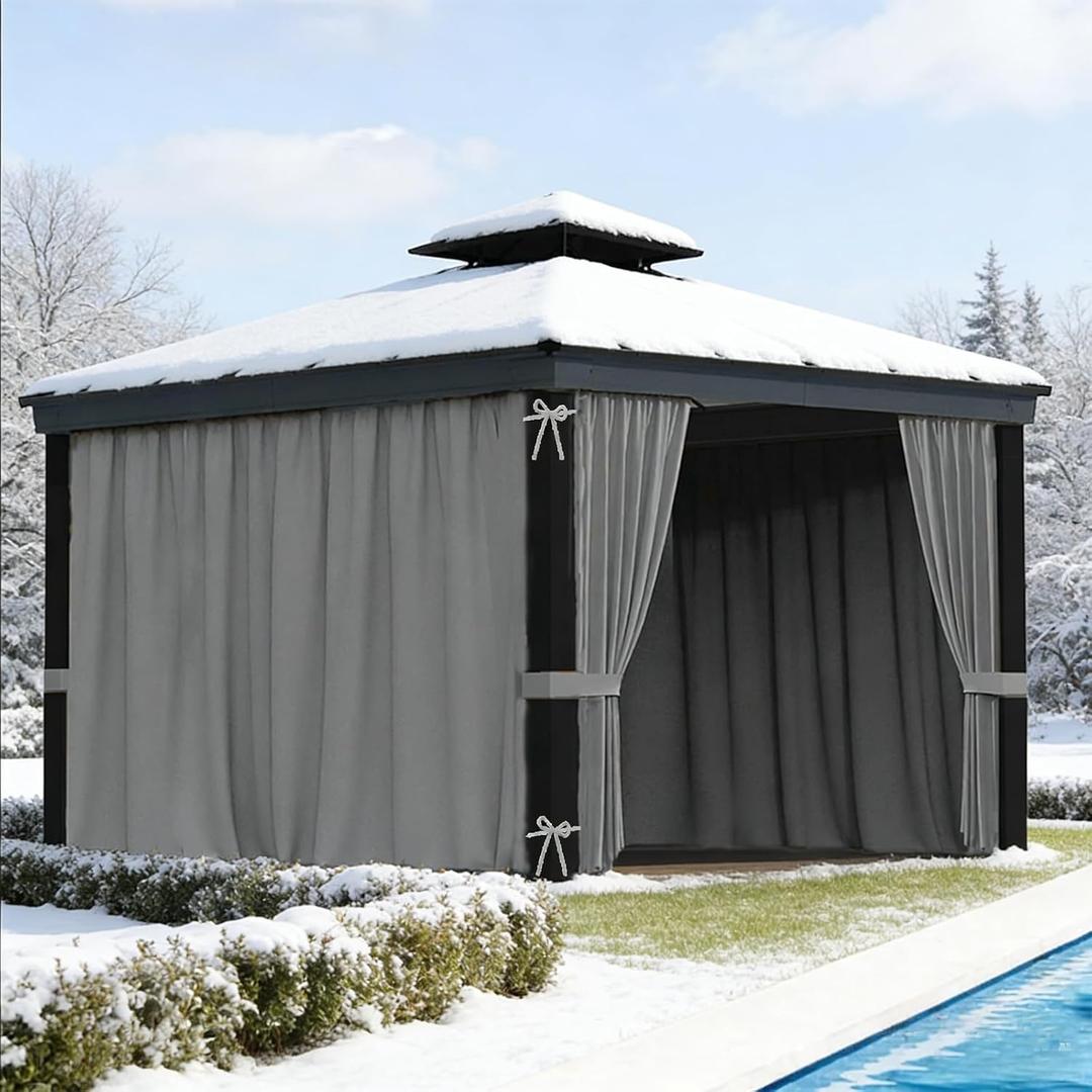 DURCOVER Gazebo Curtains 10x12ft, Privacy Replacement Sidewall 4-Panel Universal Shade Curtains Set, Protecting Side Walls (Only Curtain)-Silver