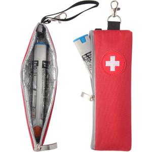 EpiPen Carrying Case, 2 Pack Emergency Medical Bag with Carabiner, Medicine Bag for EpiPens, Asthma Inhaler, Auvi-Q,Eye Drops,Anti-Histamine,Allergy Medication (Red)