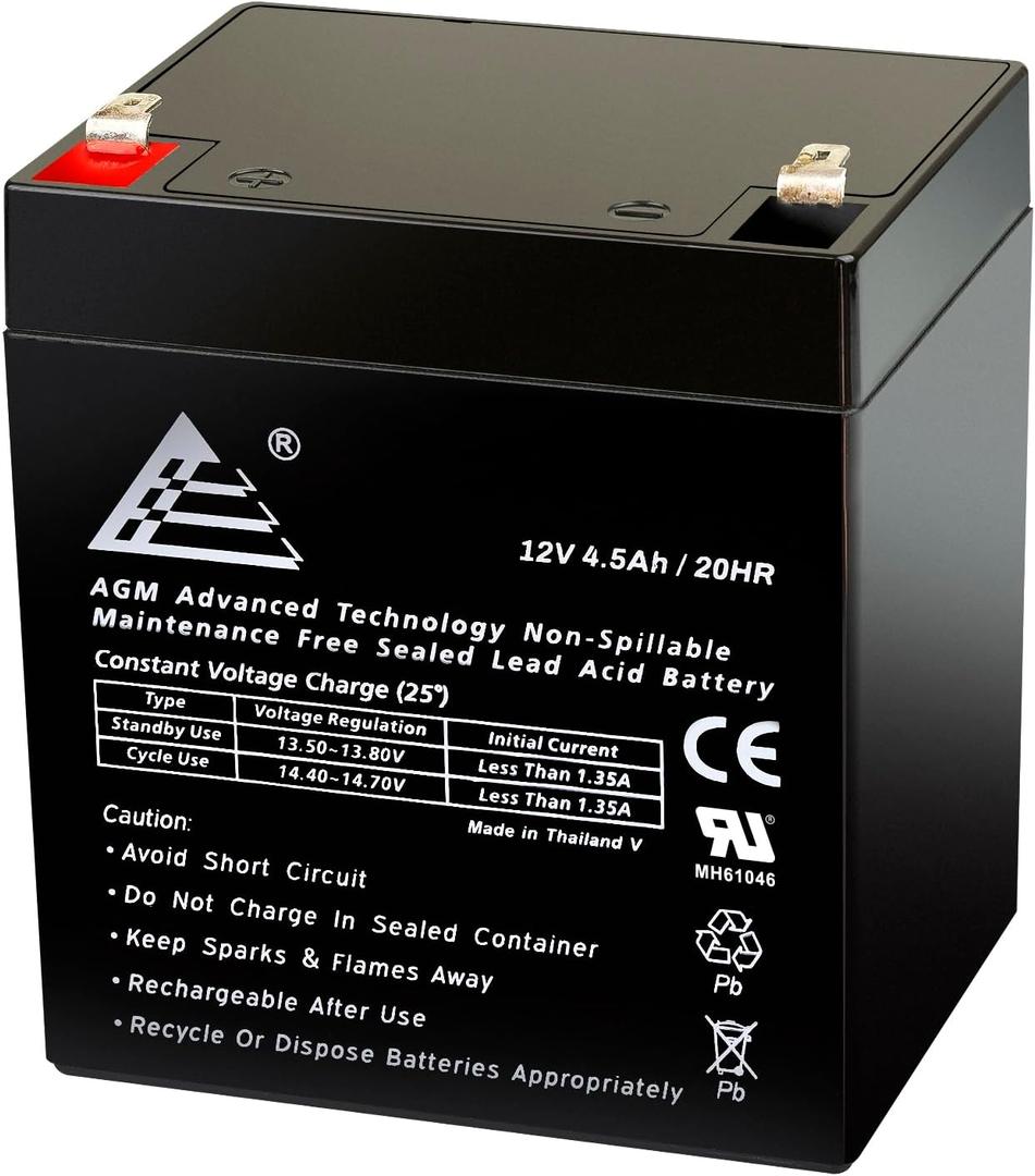 12V 4.5Ah Rechargeable SLA Battery for Security System, BE425M UPS, Garage Door Opener Replacement, Fire Alarm Batteries, Sealed Lead Acid 12V Battery Backup w/ F1 Terminals