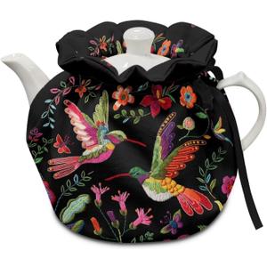 Generic Hummingbird Floral Tea Pots Cover Tea Cosy Drawstrings Breakfast Teapots Kitchen Tea Pots Dust Lid Home Family Decorative Accessories Cosy Cotton Afternoon Thermal Tea Sweet Gift