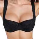 HACI Balconette Bra for Women Sexy Scoop Neck Low Cut Everyday Push Up Demi Half Cup Lightly Padded Shelf Underwire (32B, Black)