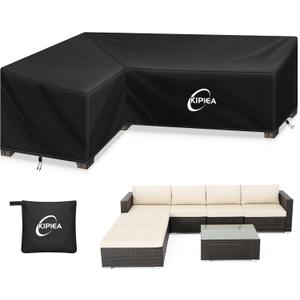 Kipiea L-Shape Patio Furniture Covers Waterproof, 500D Heavy Duty Outdoor Sectional Cover Windproof, Outdoor Couch Cover Anti-UV, No Tears & No Fading (Left Facing, 90" x 120" L x 33.5" D x 31" H)