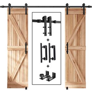 EaseLife 8 FT Double Sliding Barn Door Track and Handle Hardware Kit,Straight Pulley,Slide Smoothly Quietly,Easy Install (8FT Track Kit for 20"~24" Wide Double Door)