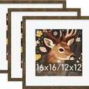 16x16 Rustic Brown Picture Frame, Poster Frame for Wall, 3 Pack | Fits 12x12 Photos With Mat or 16x16 Without Mat, Square Wall Display, Artwork, Gallery Wall & Home Decor