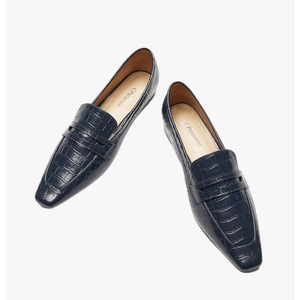 C.Paravano Penny Loafers for Women, Crocodile-Embossed Slip-ons Comfortable Dressy Formal Dress Square Toe Flats Loafer Shoes for Business Casual Wear