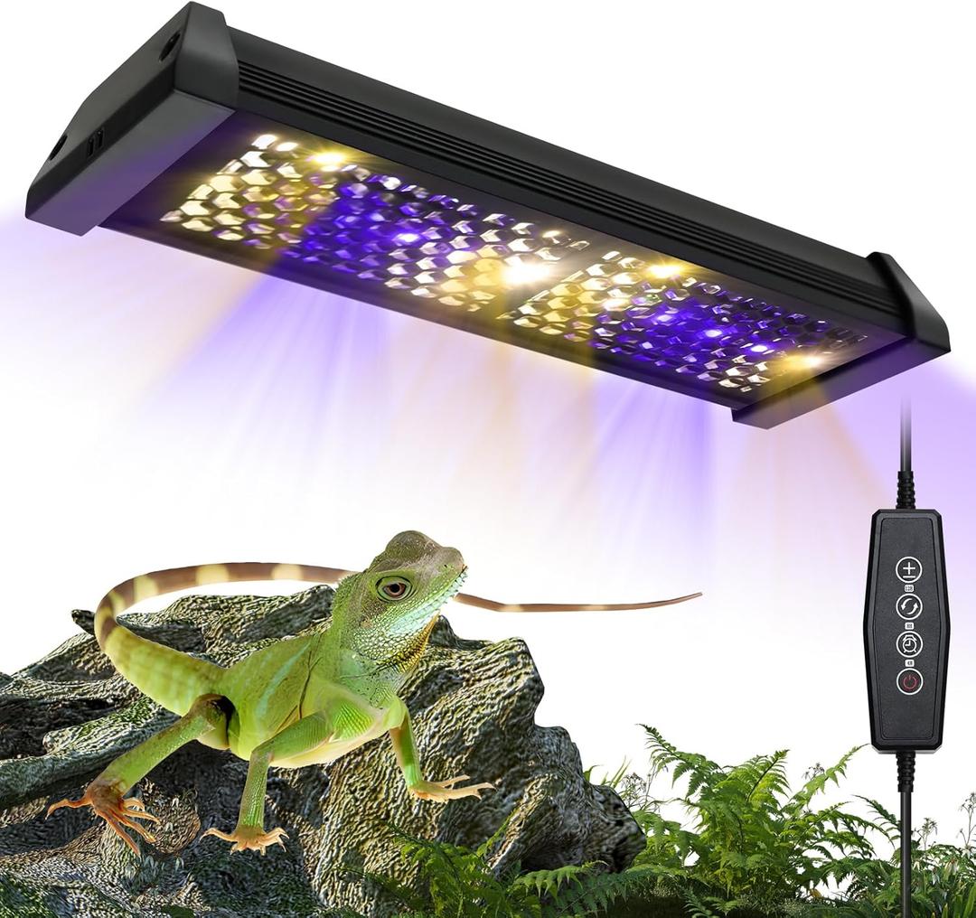 Dimmable UVB Light for Reptiles, LED Reptile UVA UVB Lamp with 3 Lighting Modes, 4/8/12 Hours Timer, Adjustable Brightness, Reptile Light for Bearded Dragon Turtles Lizard Snake Gecko, 8W