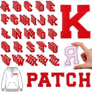 WILLBOND 104 Pieces Iron On Letters Chenille Letter Patches 3.1inches A-Z Alphabet Patches for Clothing Preppy Sew Embroidered Repair Fabric Jacket Jeans Bag(Red with White Edges)