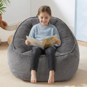 HUGHEAVEN Bean Bag Chairs for Kids, Toddler Bean Bag Chair, Comfy Cozy Reading Chair & Stuffed Toddler Floor Sofa, Soft Beanbag Chairs for Boys and Girls, Lazy Floor Seat for Gaming and Reading, Grey, Small